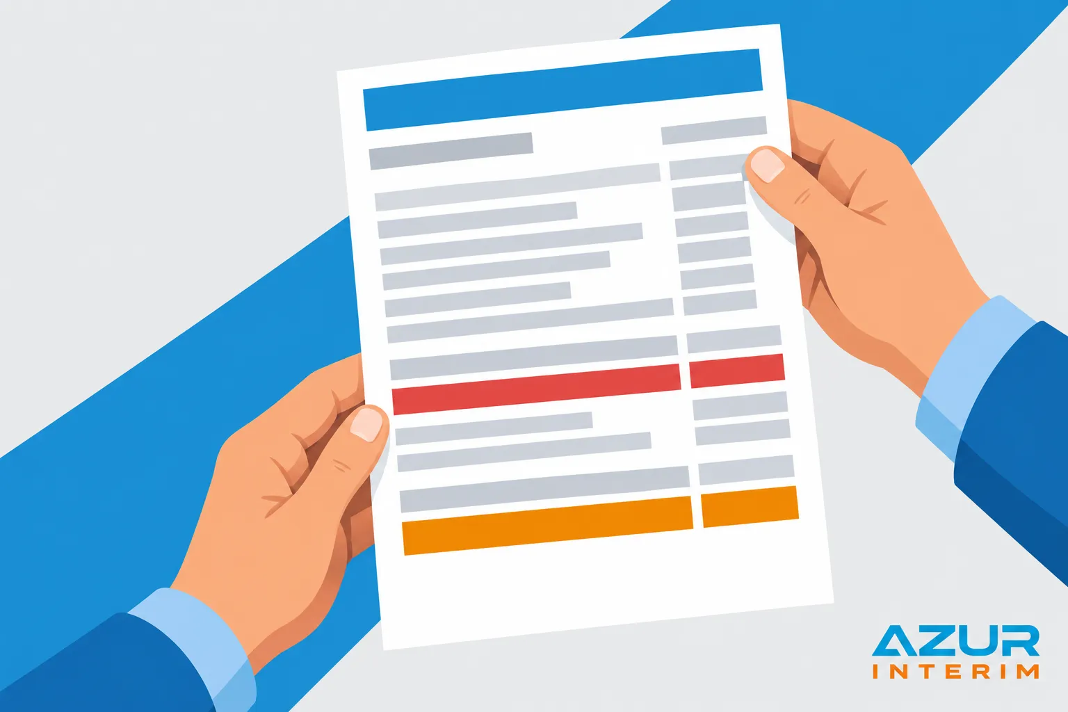 Une personne tient un document sous forme de fiche ou de relevé, avec des colonnes et des lignes colorées.
