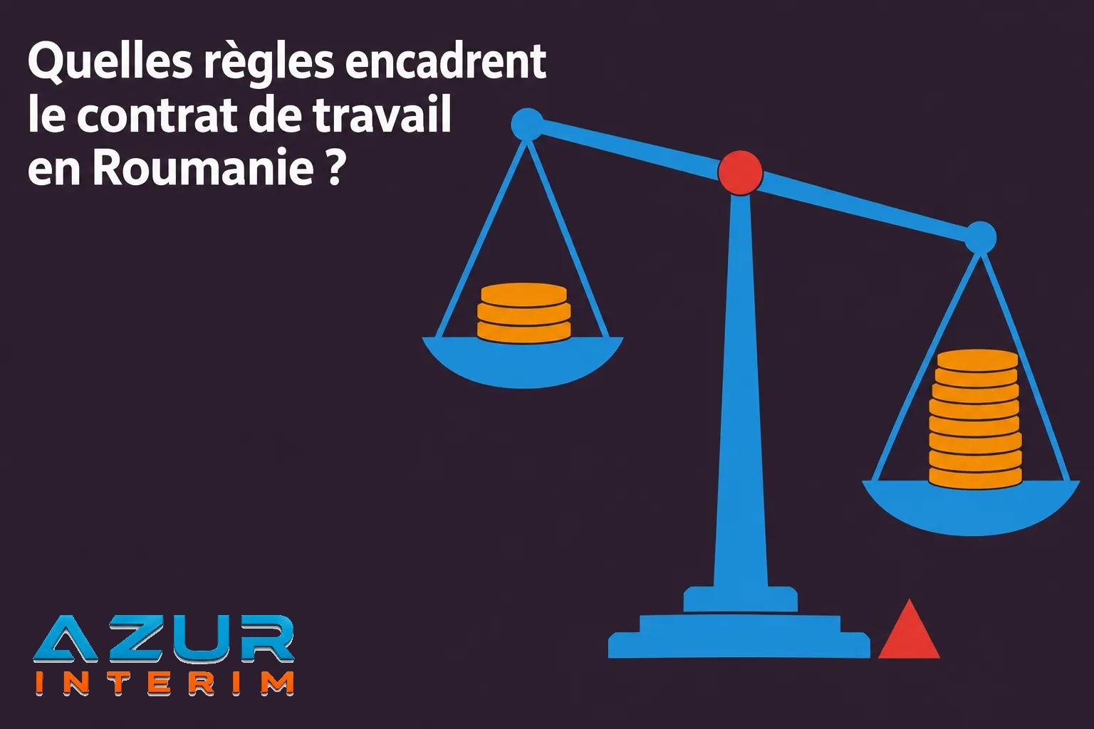 Une balance bleue avec des pièces dorées dans chaque plateau, symbole de répartition des salaires en Roumanie.