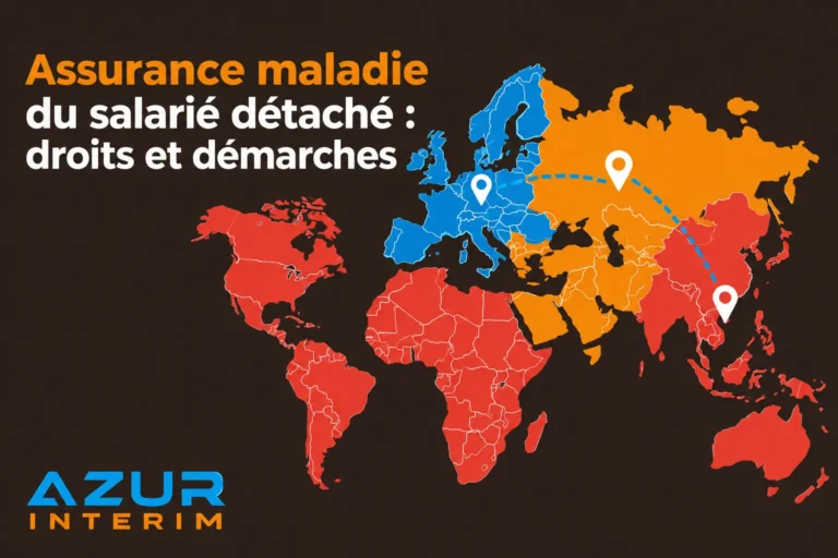 Carte du monde montrant les zones marquées par les règles d’assurance maladie pour le salarié détaché, avec des continents