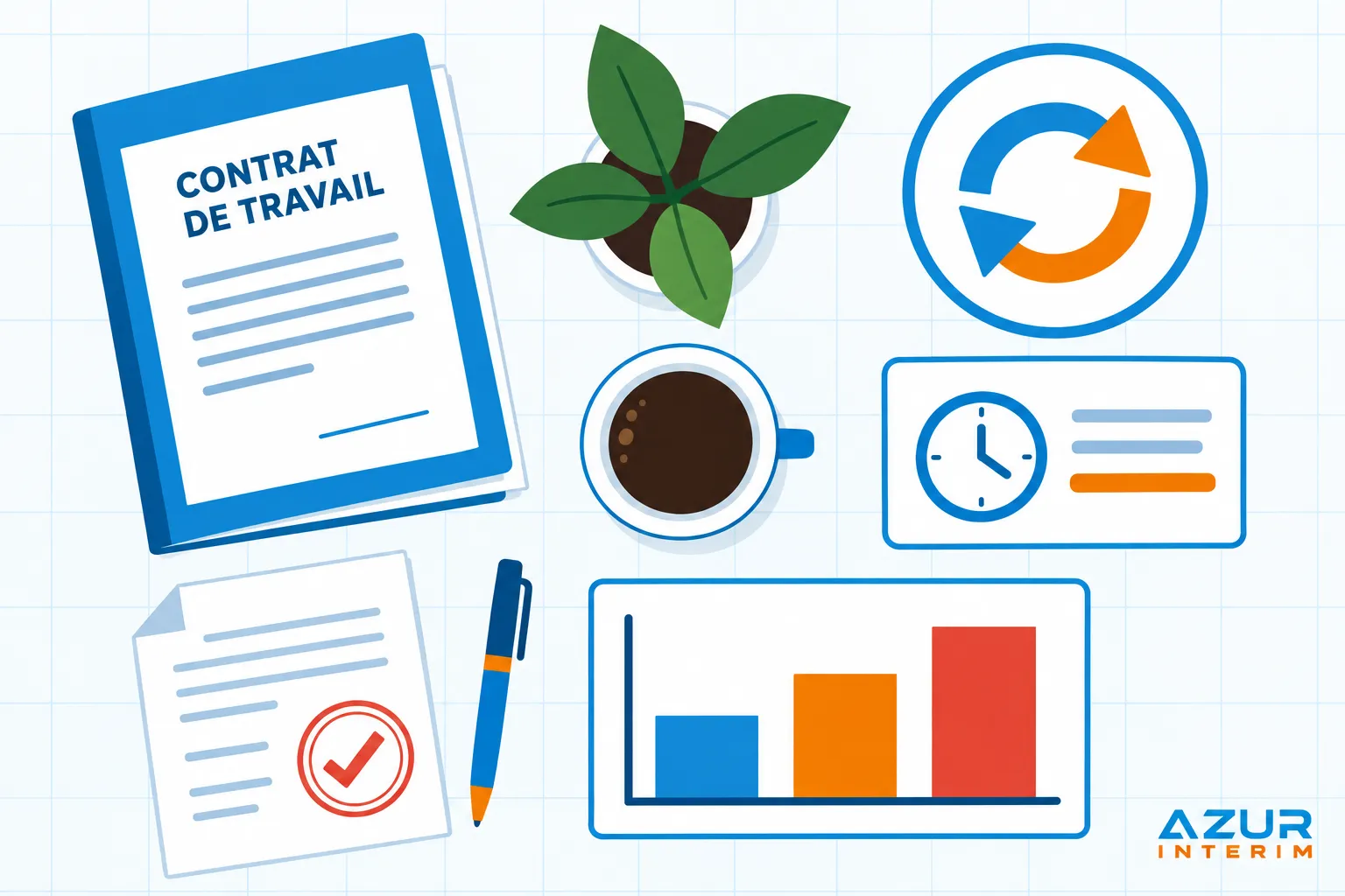 Contrat de travail et graphique montrant une signification d'une main-d'œuvre flexible, idées et enjeux marketing.