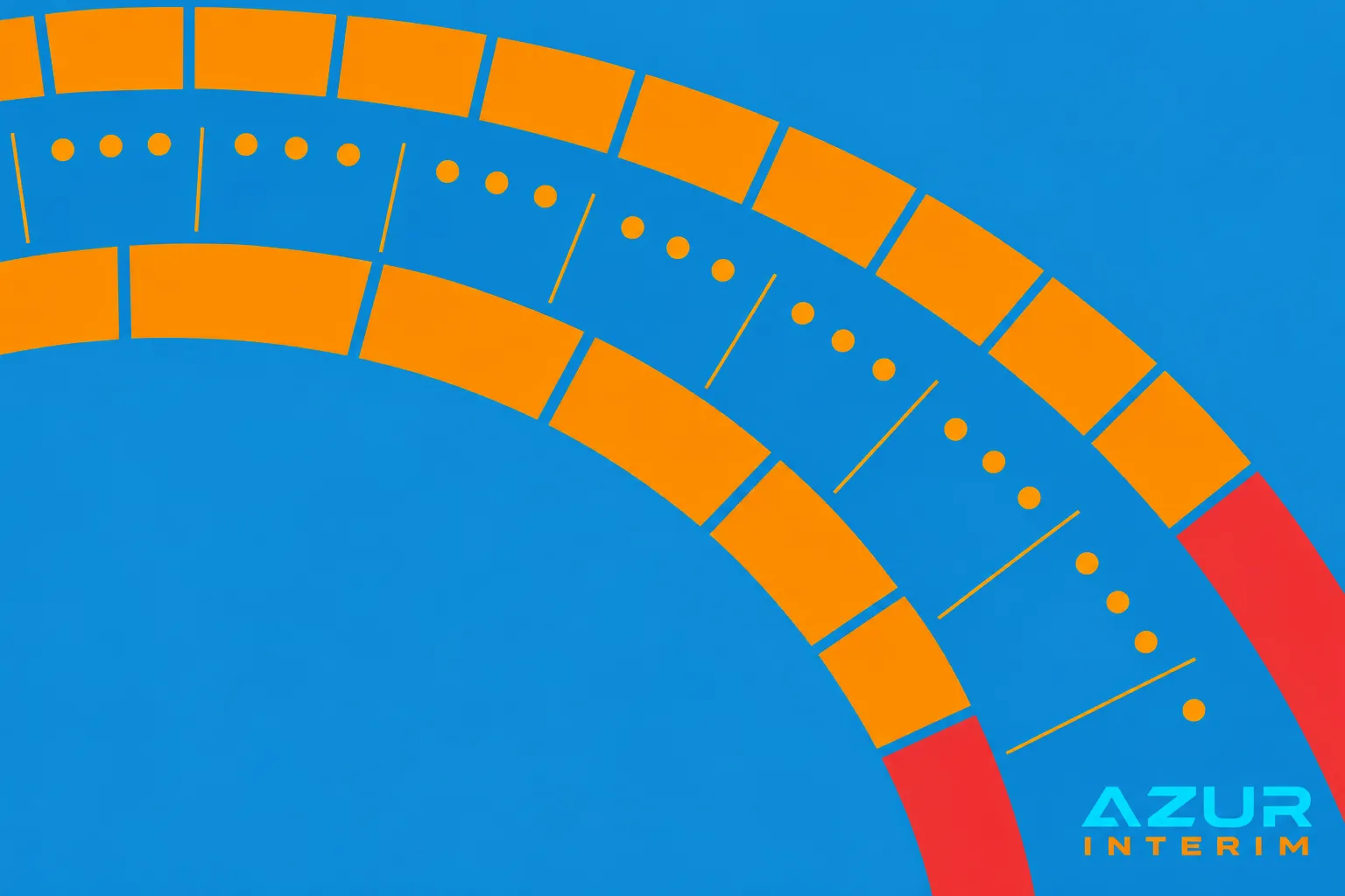Deux arcs orange et rouge composent une courbe graphique sur fond bleu.