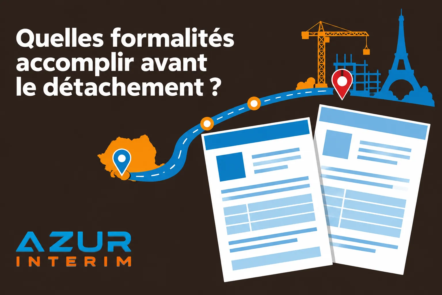 Deux documents administratifs posés sur fond sombre illustrant les formalités avant le détachement.