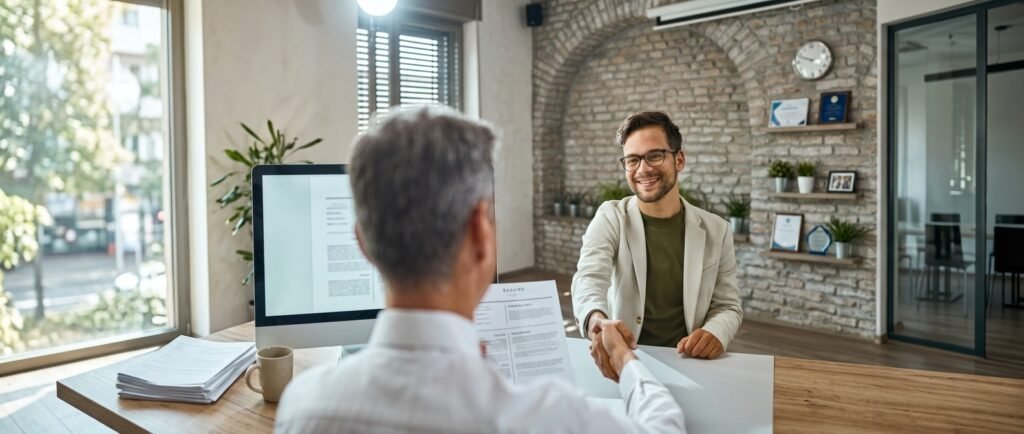 Entretien professionnel illustrant le recrutement de salariés roumains