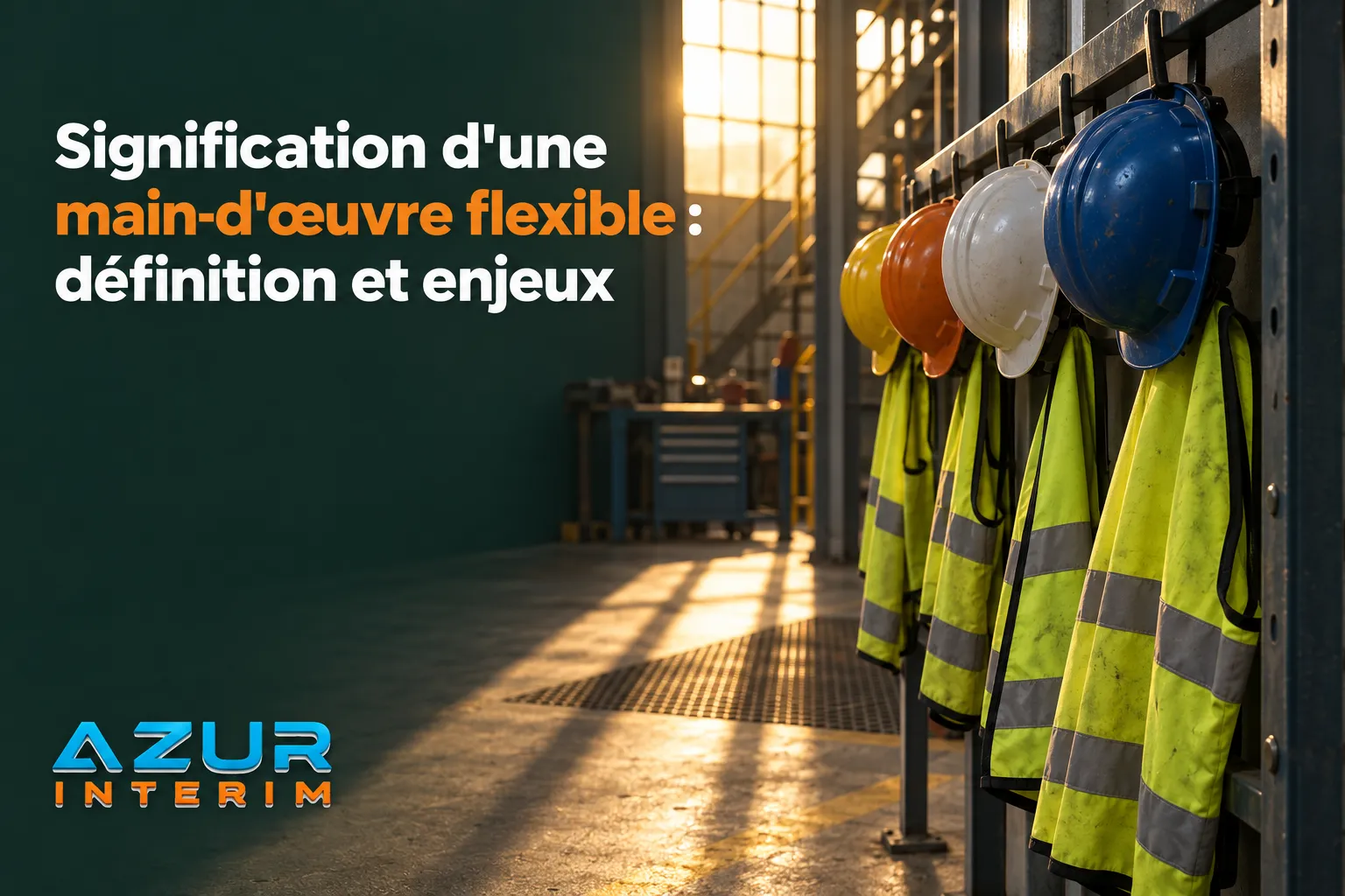 Signification d'une main-d'œuvre flexible: définition et enjeux dans une usine avec casques et gilets jaunes, transparence et sécurité au travail.